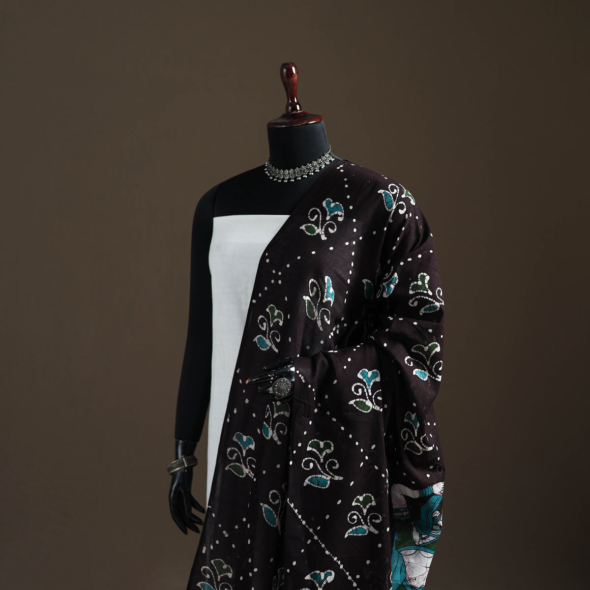 Brown - hand batik print cotton dupatta 42 - handcrafted