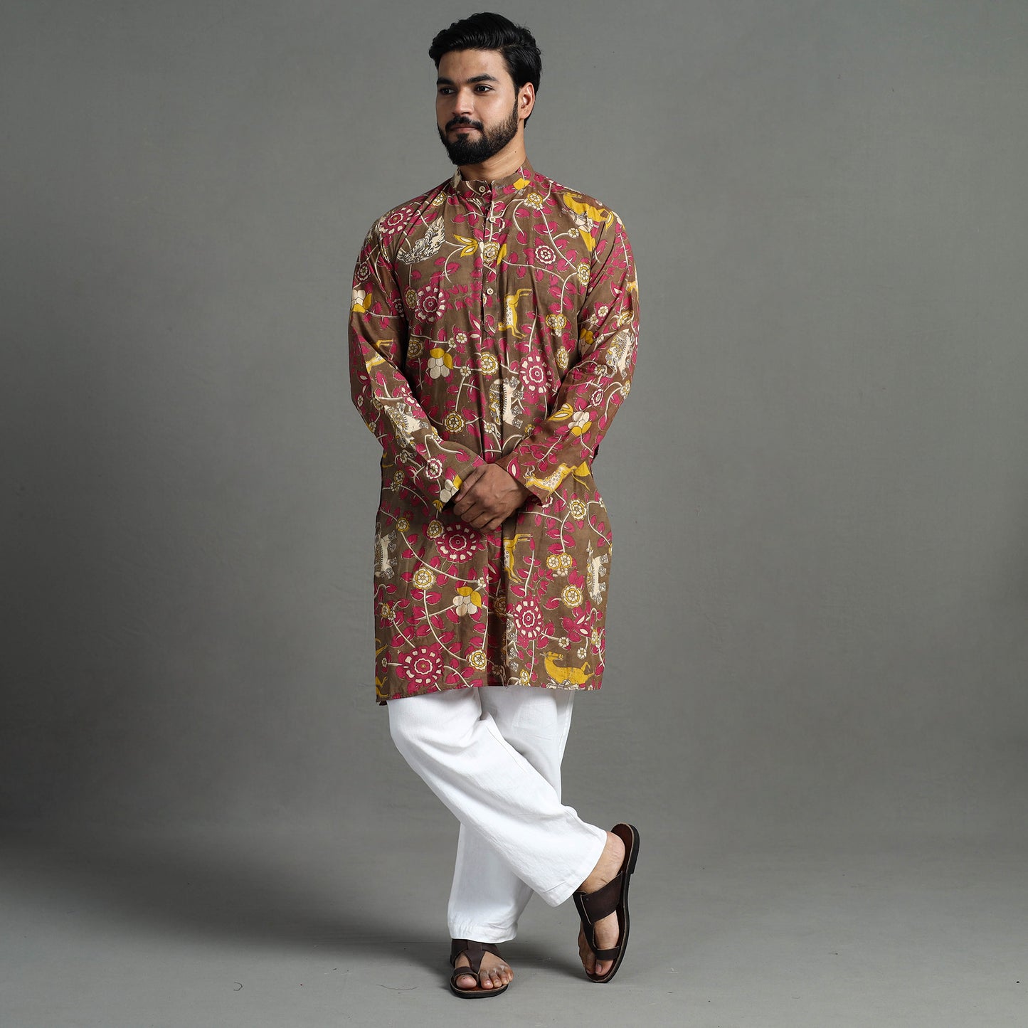 Kalamkari Printed Cotton Men Long Kurta 14