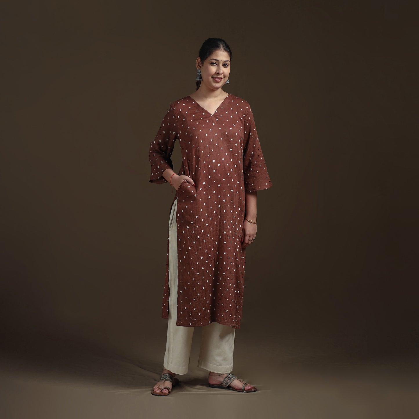 Bandhani Tie-Dye Cotton Straight Kurta for women 05