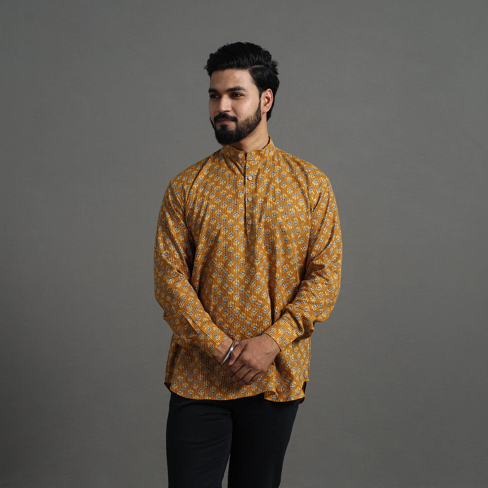 Kantha Stitch Cotton Short Sanganeri Kurta for Men 06