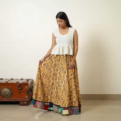 Yellow - Hand Block Printed Cotton Long Bagru Skirt 09