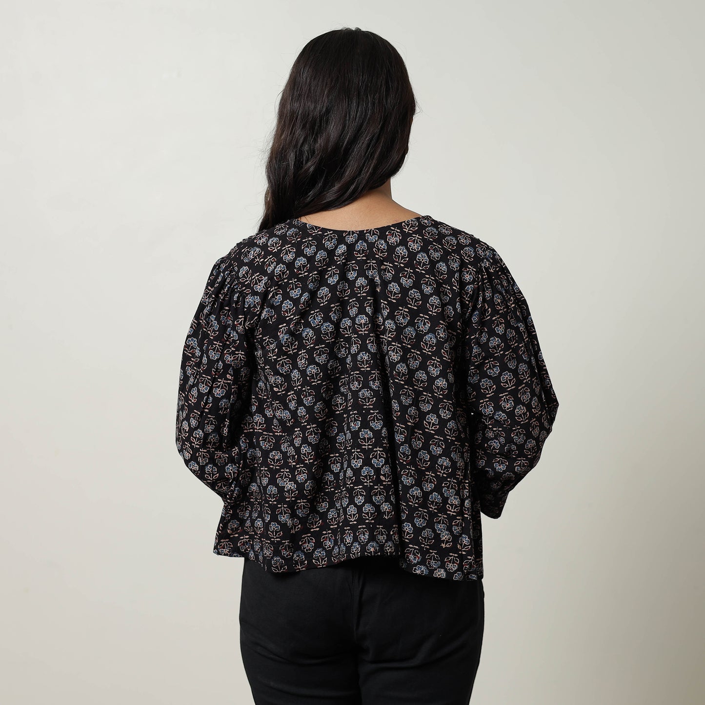 Black - Ajrakh Block Printed Cotton Crop Top 02