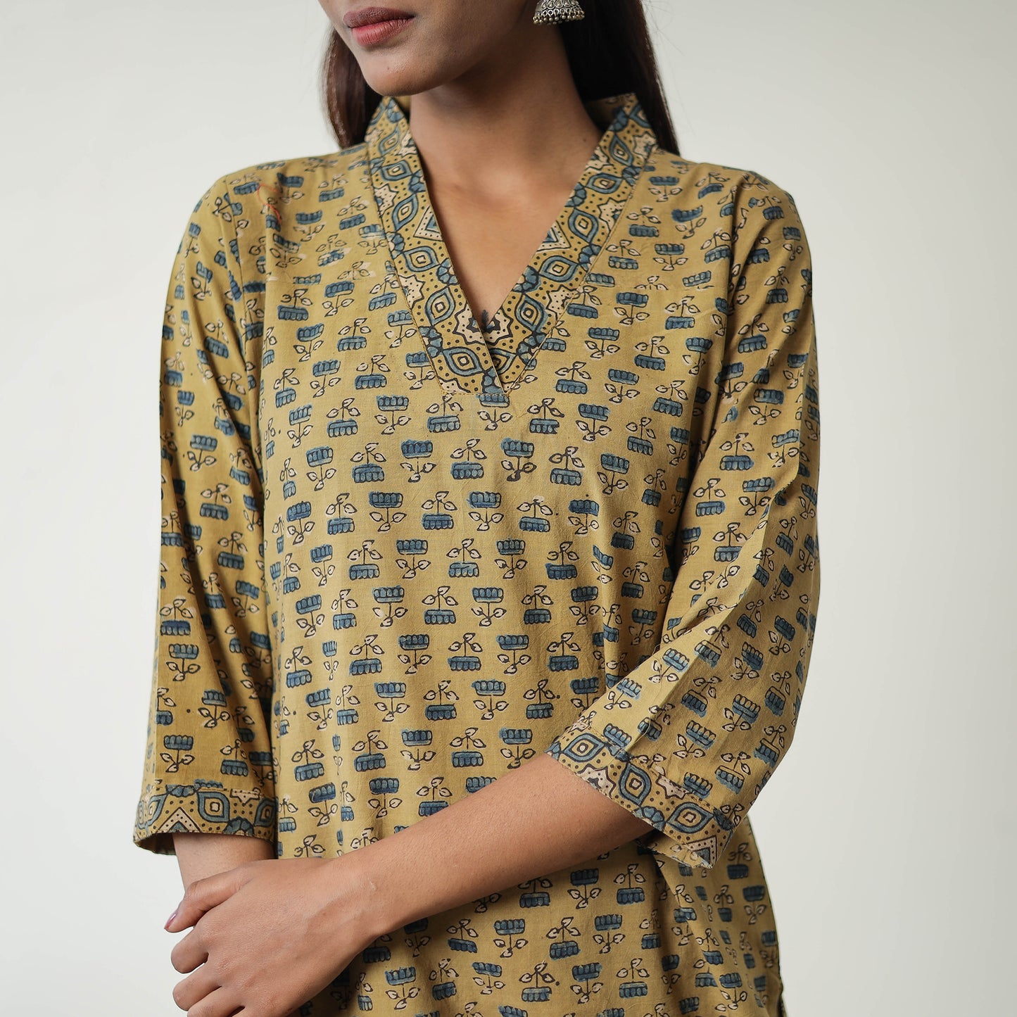 Yellow - Block Printed Cotton Straight Ajrakh Kurta 19