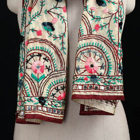 Beige - Ranihati Chanderi Silk Hand Embroidered Stole 23