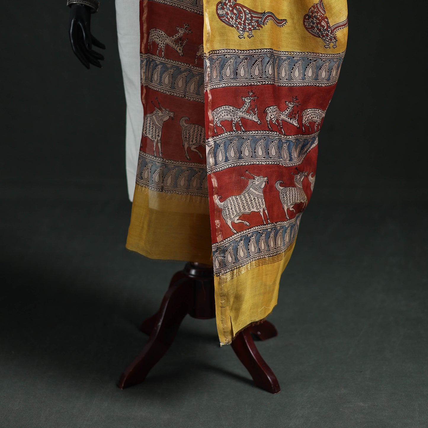 Mata Ni Pachedi Handpainted Natural Dyed Chanderi Silk Handloom Dupatta 29