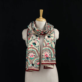 Beige - Ranihati Chanderi Silk Hand Embroidered Stole 23