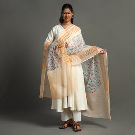 Orange - Block Printed Kota Doria Cotton Sanganeri Dupatta 48