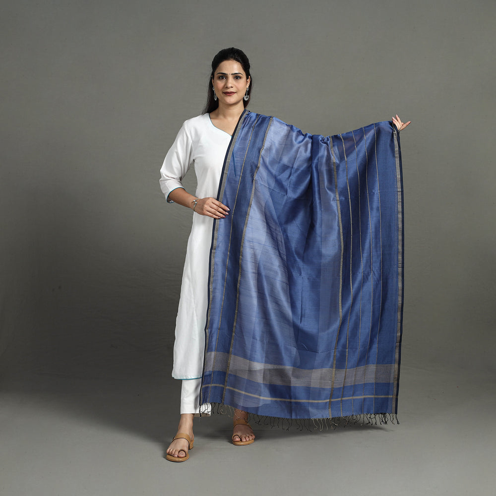 Blue - Handloom Silk Cotton Maheshwari Dupatta 13