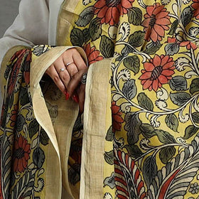 Yellow - mangalagiri cotton handpainted pen work kalamkari