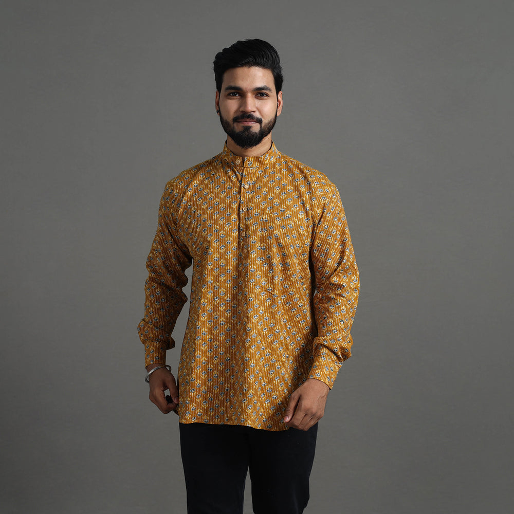 Kantha Stitch Cotton Short Sanganeri Kurta for Men 06