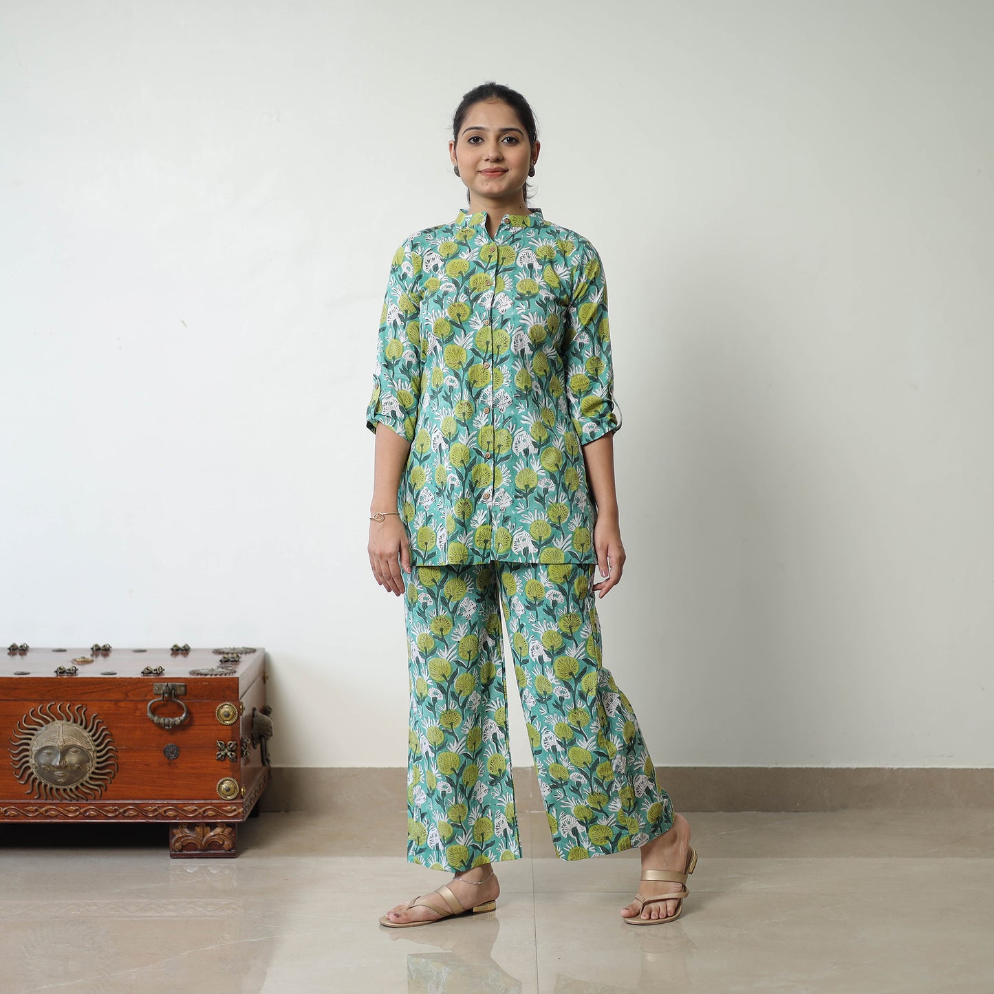 Green - Block Printed Cotton Sanganeri Co-Ord Set 05