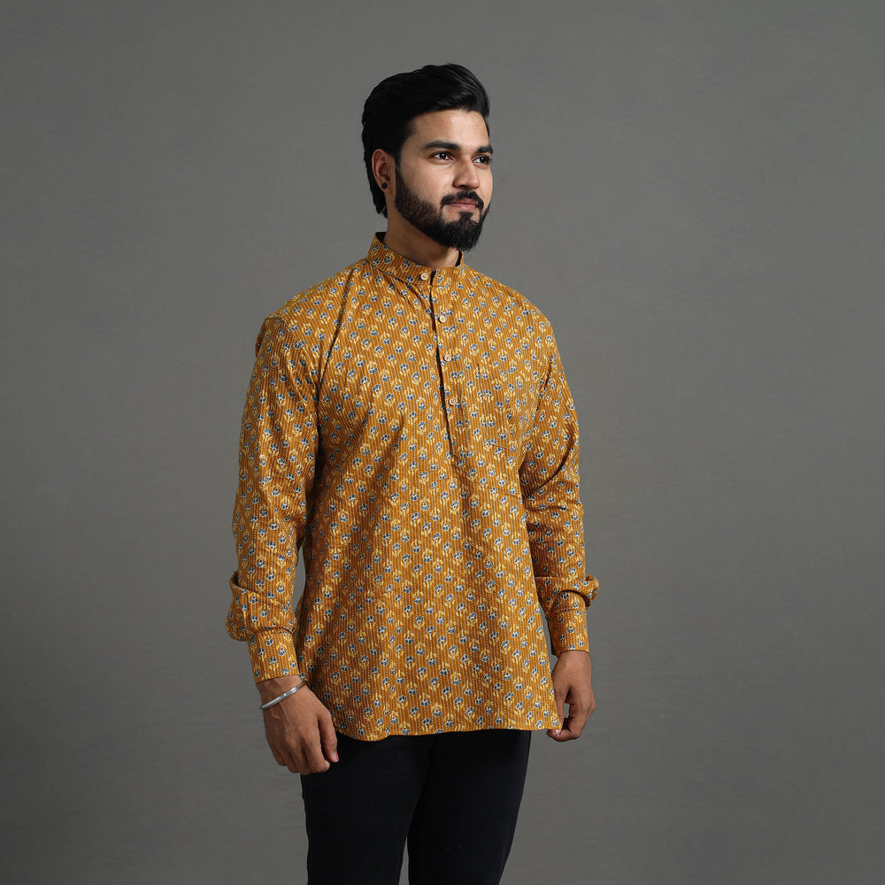 Kantha Stitch Cotton Short Sanganeri Kurta for Men 06