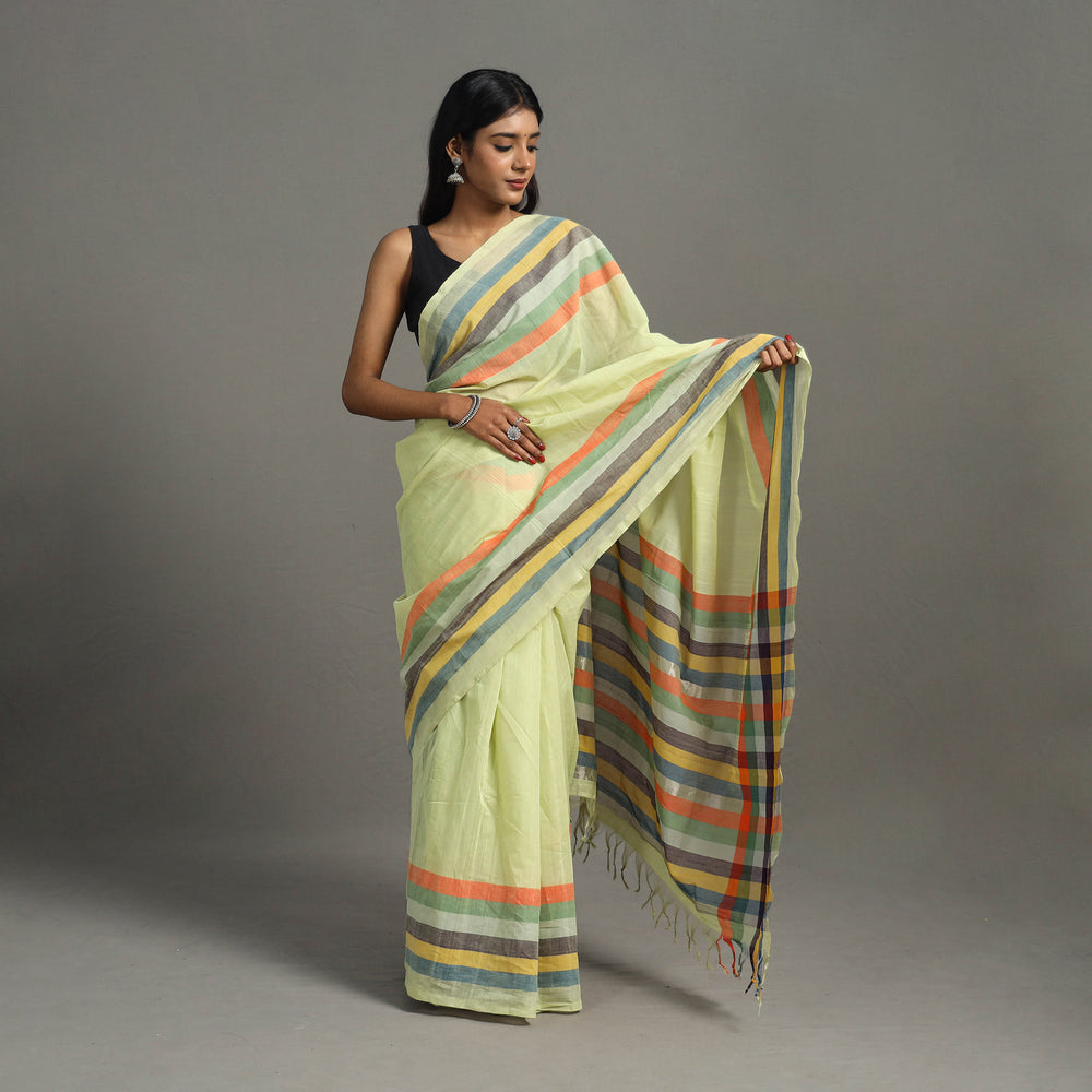 Yellow - Zari Stripes Cotton Handloom Saree 19