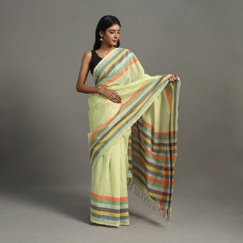 Yellow - Zari Stripes Cotton Handloom Saree 19