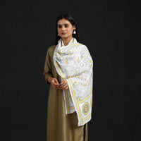 White - Handloom Tussar Silk  Bengal Kantha Work Stole 53