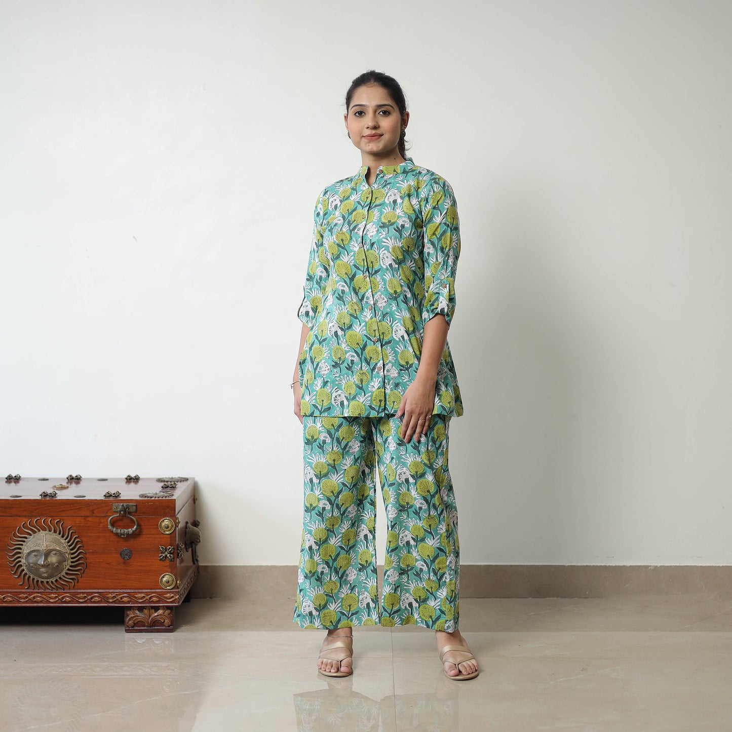 Green - Block Printed Cotton Sanganeri Co-Ord Set 05