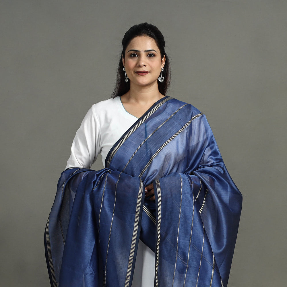 Blue - Handloom Silk Cotton Maheshwari Dupatta 13