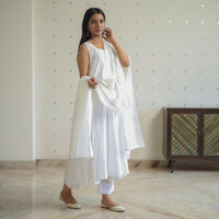 Ananya White Cotton Flared Kurta with Palazzo & Dupatta Set