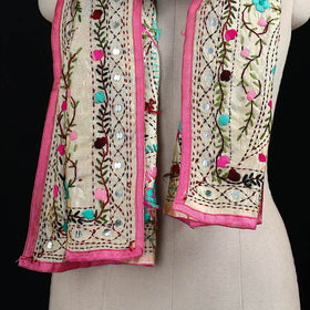 Beige - Ranihati Chanderi Silk Hand Embroidered Stole 24