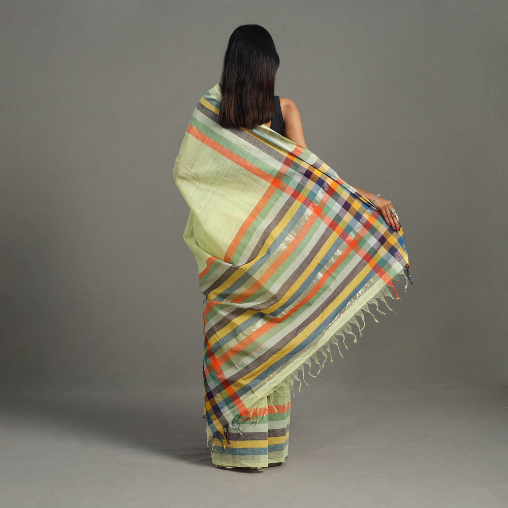 Yellow - Zari Stripes Cotton Handloom Saree 19