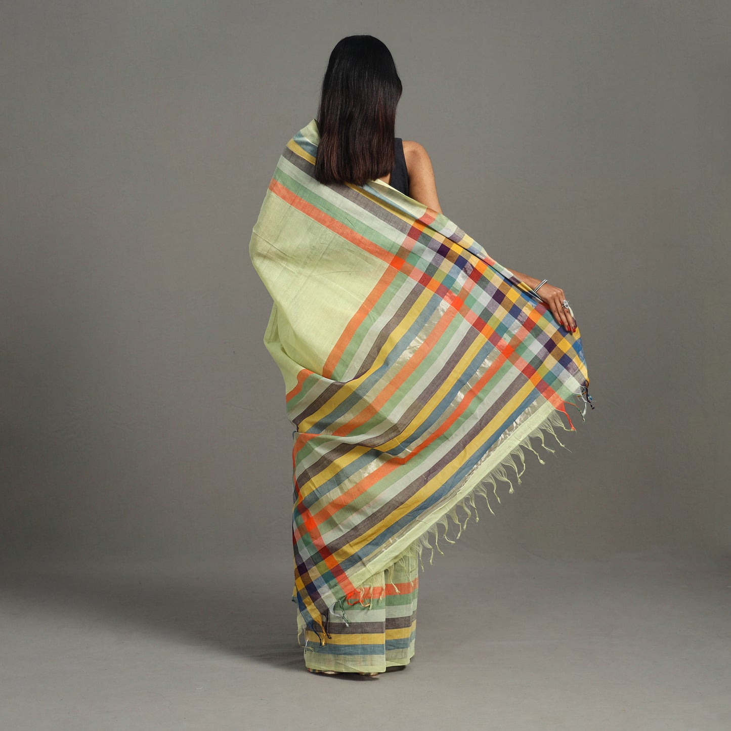 Yellow - Zari Stripes Cotton Handloom Saree 19