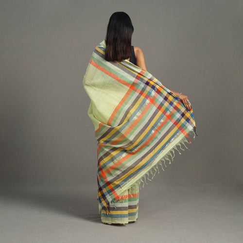 Yellow - Zari Stripes Cotton Handloom Saree 19