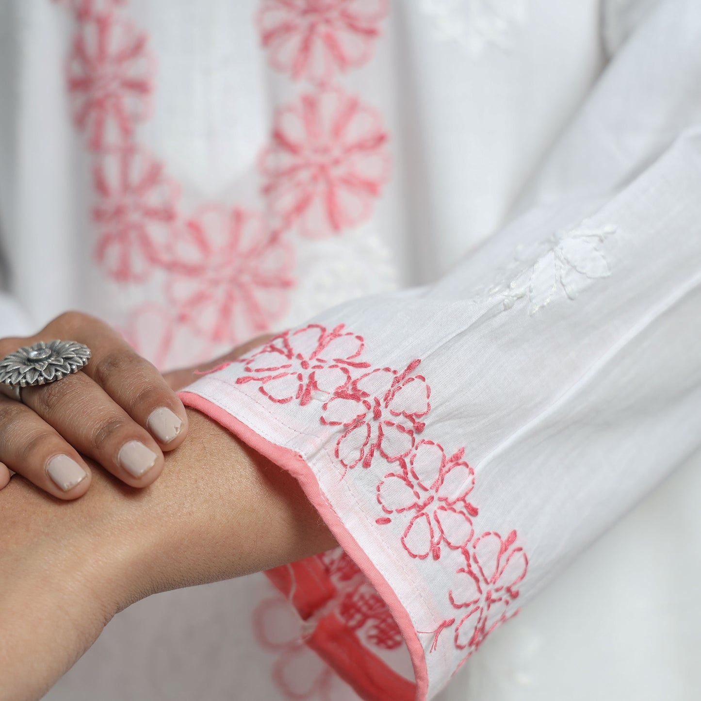 White Chikankari Hand Embroidered Cotton Long Kurta