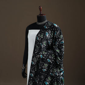 Black - hand batik print cotton dupatta 33 - handcrafted