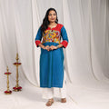 Blue Aaliya Slub Silk Straight Plain Kurta with Patchwork for Women