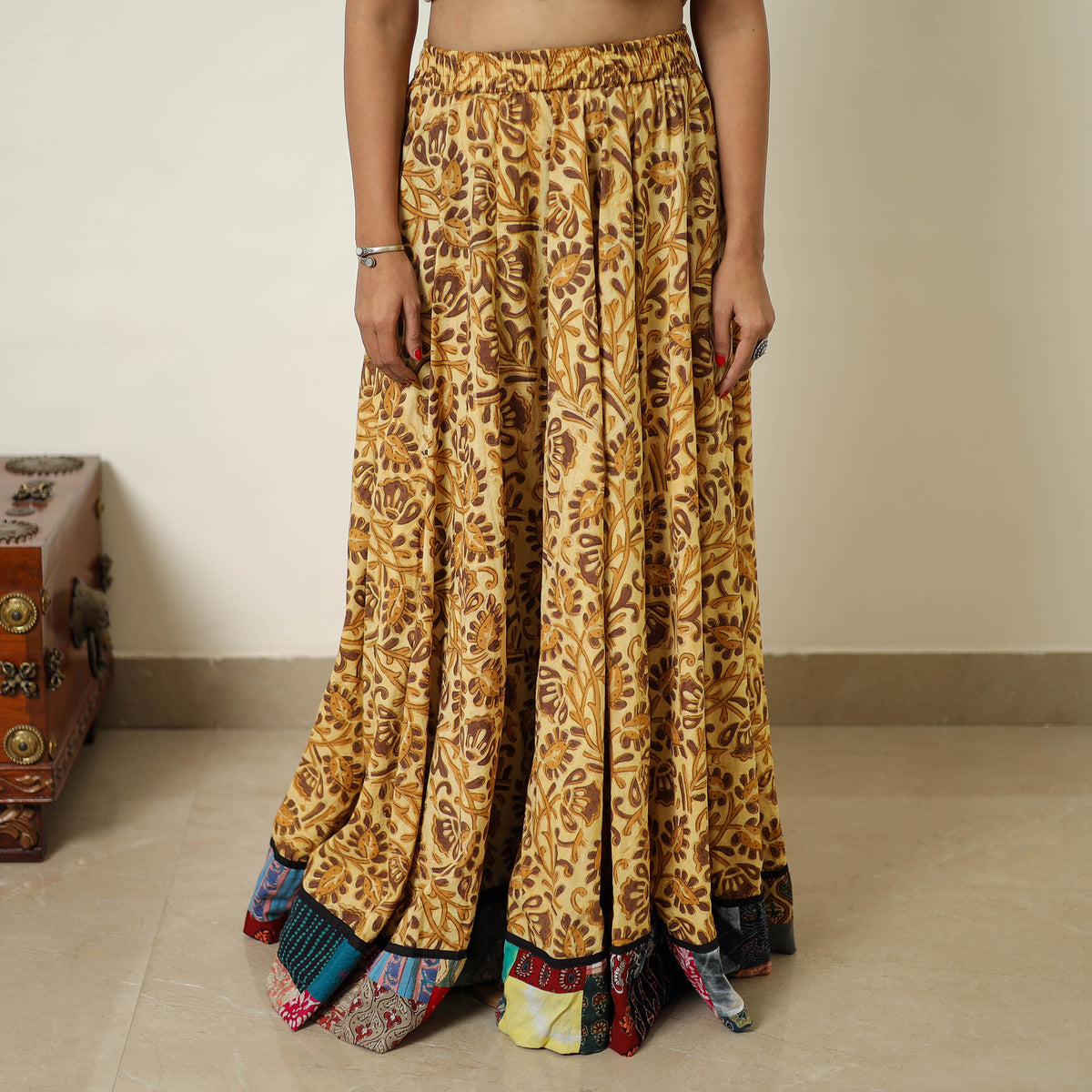 Yellow - Hand Block Printed Cotton Long Bagru Skirt 09