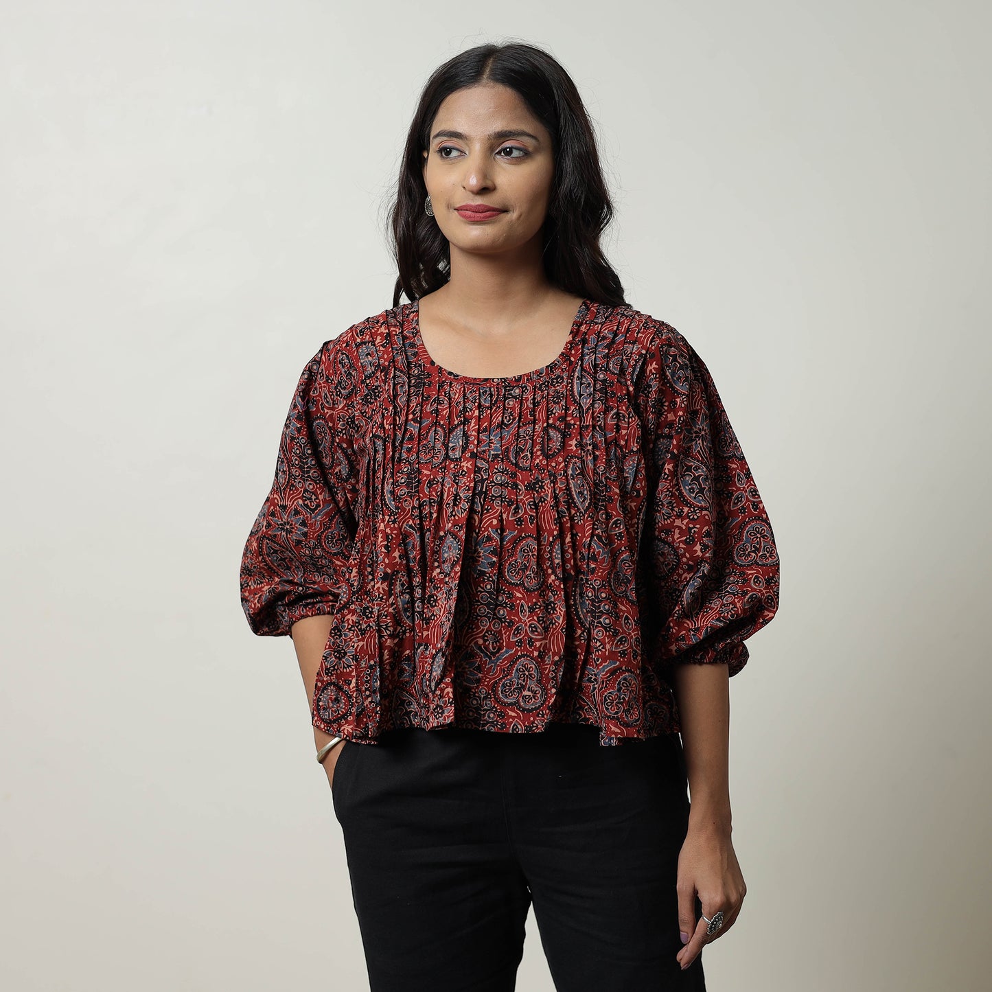 Red - Ajrakh Block Printed Cotton Crop Top 10