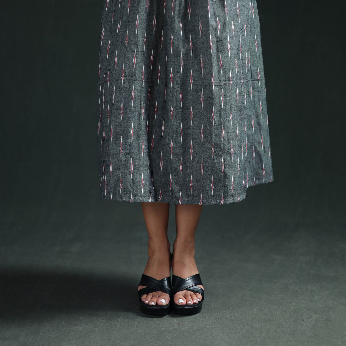 Pochampally Ikat Cotton Sleeveless Flared Long Dress for Women 18