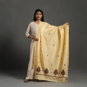 Light yellow - hand embroidered chanderi silk handloom