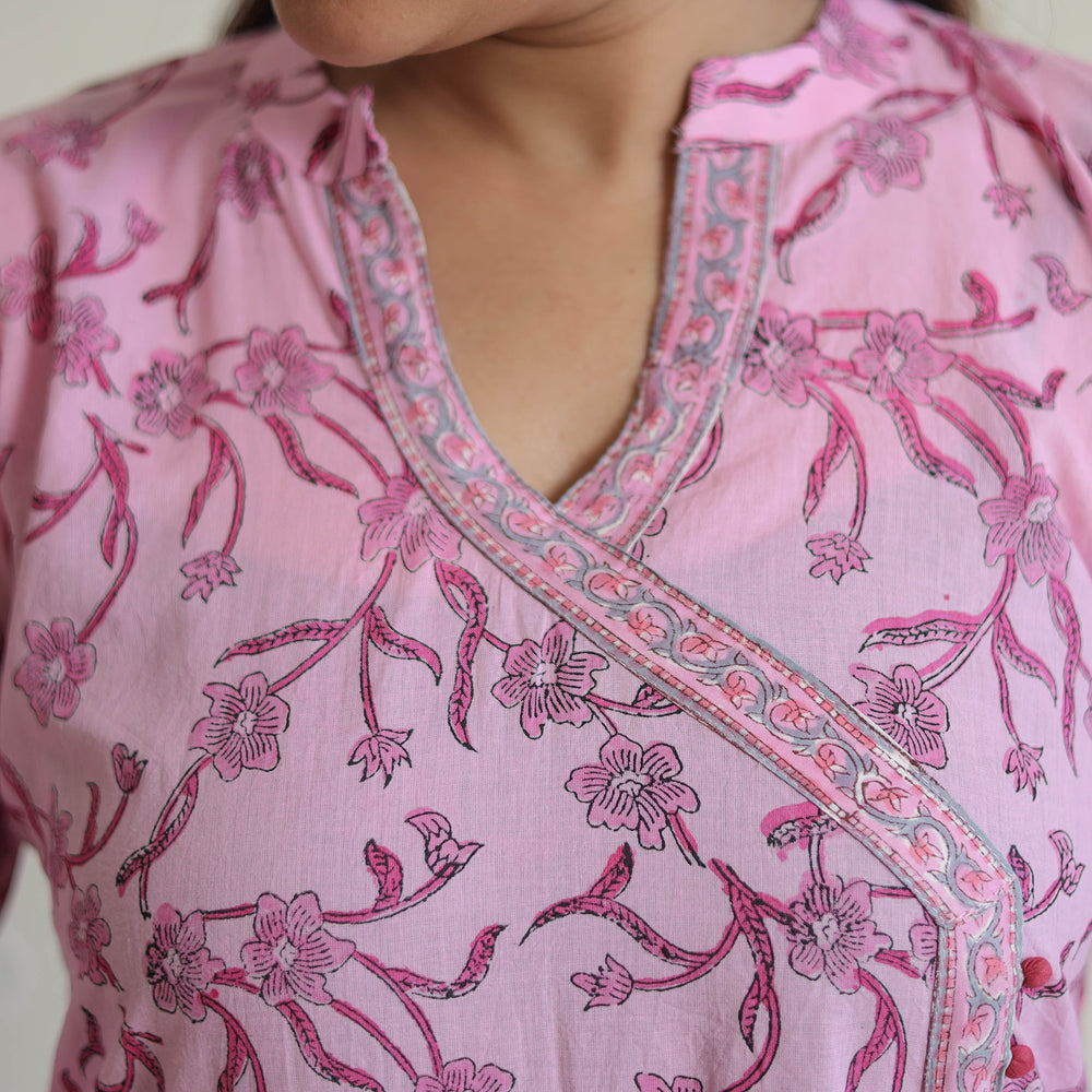 Pink - Sanganeri Block Print Cotton Kurta Suit Set 08