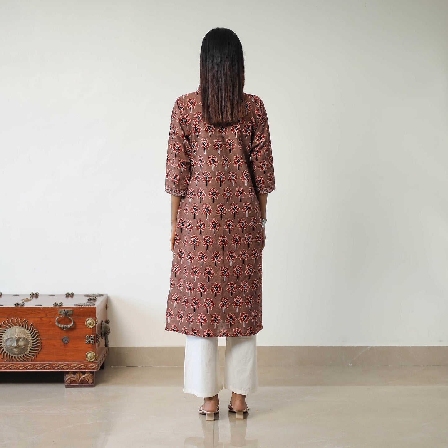 Brown - Block Printed Cotton Straight Ajrakh Kurta 16