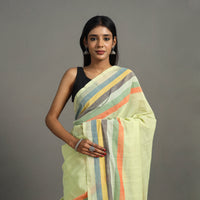 Yellow - Zari Stripes Cotton Handloom Saree 19