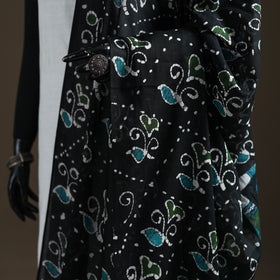 Black - hand batik print cotton dupatta 33 - handcrafted