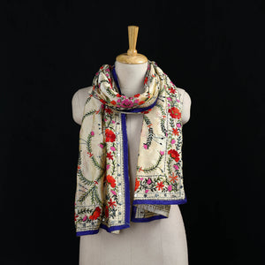 Beige - Ranihati Chanderi Silk Hand Embroidered Stole 25