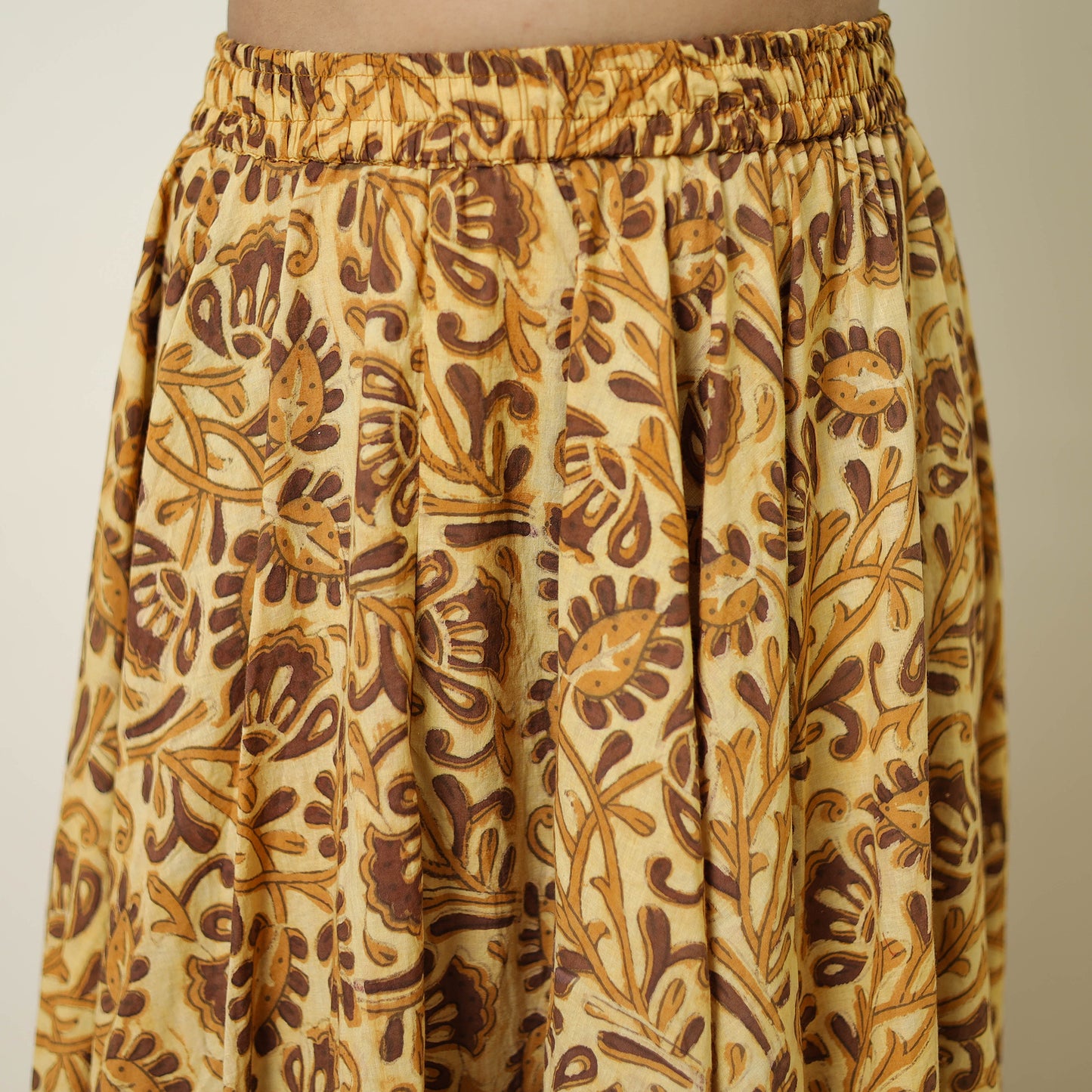 Yellow - Hand Block Printed Cotton Long Bagru Skirt 09