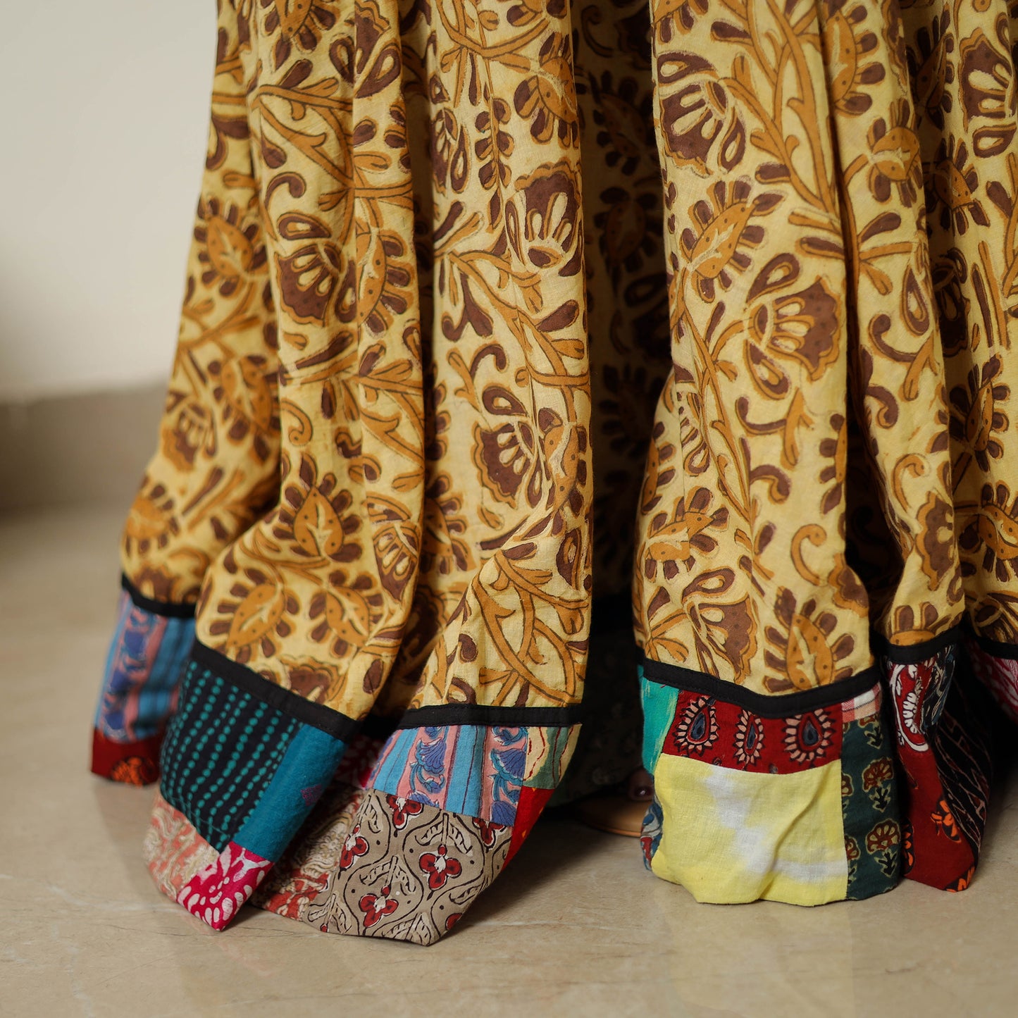 Yellow - Hand Block Printed Cotton Long Bagru Skirt 09