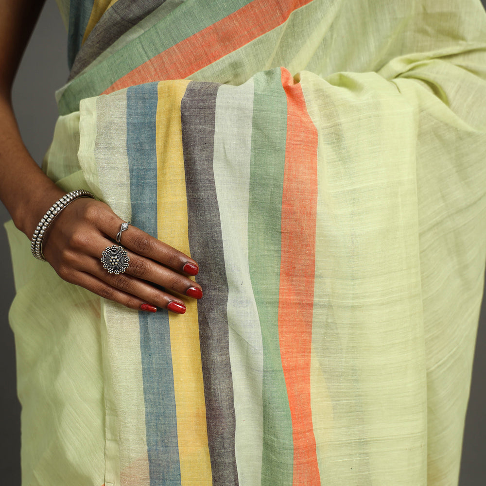 Yellow - Zari Stripes Cotton Handloom Saree 19