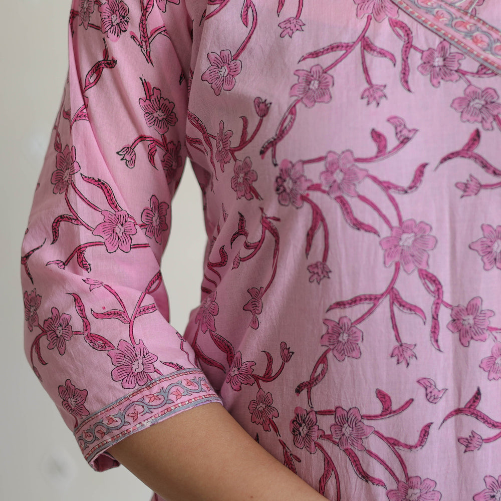 Pink - Sanganeri Block Print Cotton Kurta Suit Set 08