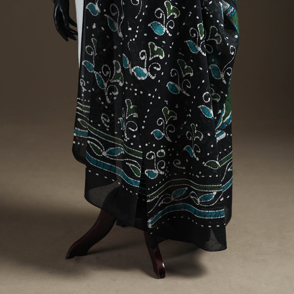 Black - hand batik print cotton dupatta 33 - handcrafted