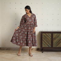 Red - Block Printed Cotton Flare Jahota Dress 07