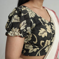 Black - Srikalahasti Handpainted Penwork Kalamkari Chanderi Silk Stitched Blouse 11