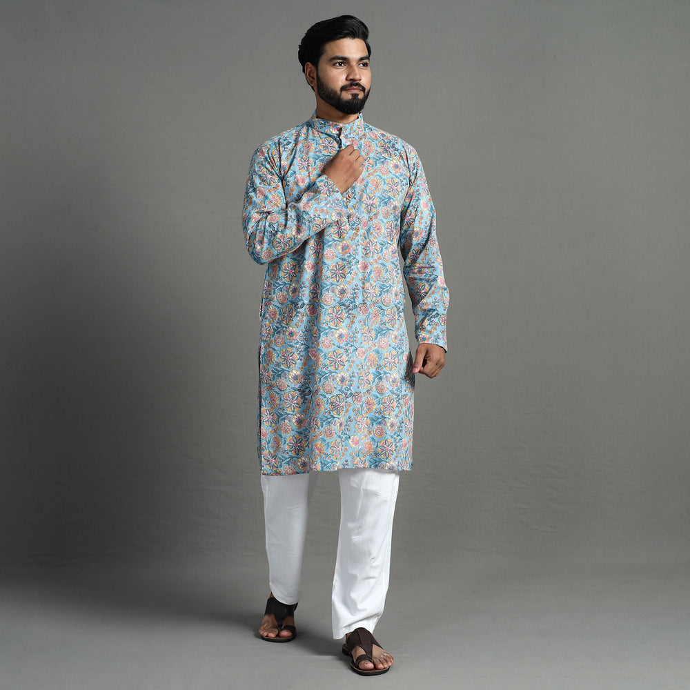 Sanganeri Block Printed Cotton Men Long Kurta 08