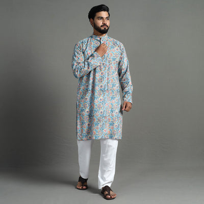 Sanganeri Block Printed Cotton Men Long Kurta 08