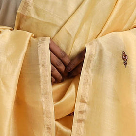 Light yellow - hand embroidered chanderi silk handloom
