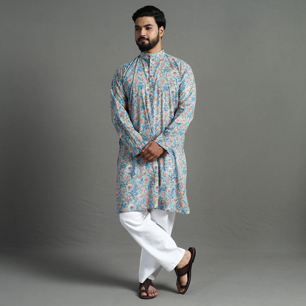 Sanganeri Block Printed Cotton Men Long Kurta 08