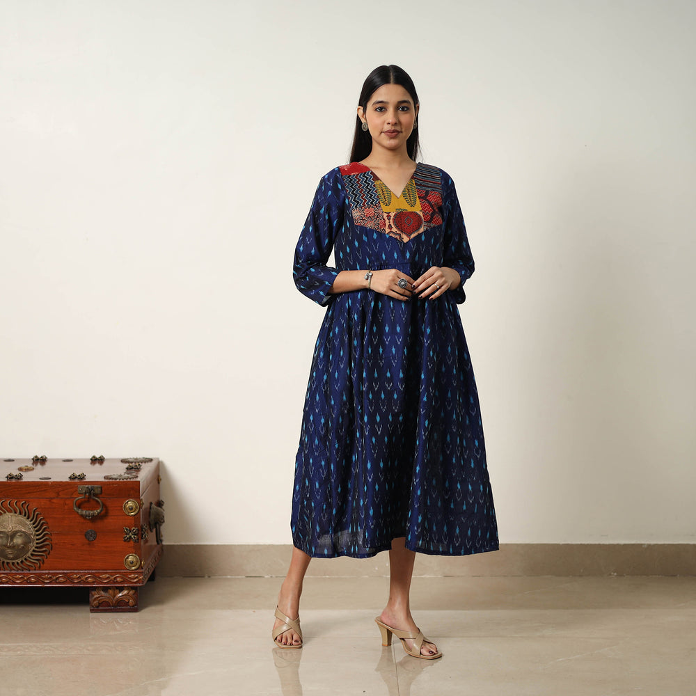 Mercerized Cotton Flared Pochampally Ikat Dress 01